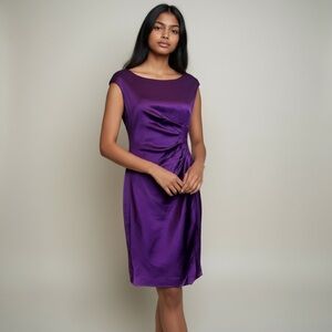 Lauren Ralph Lauren Satin Feel Royal Purple Ruched Waist Dress